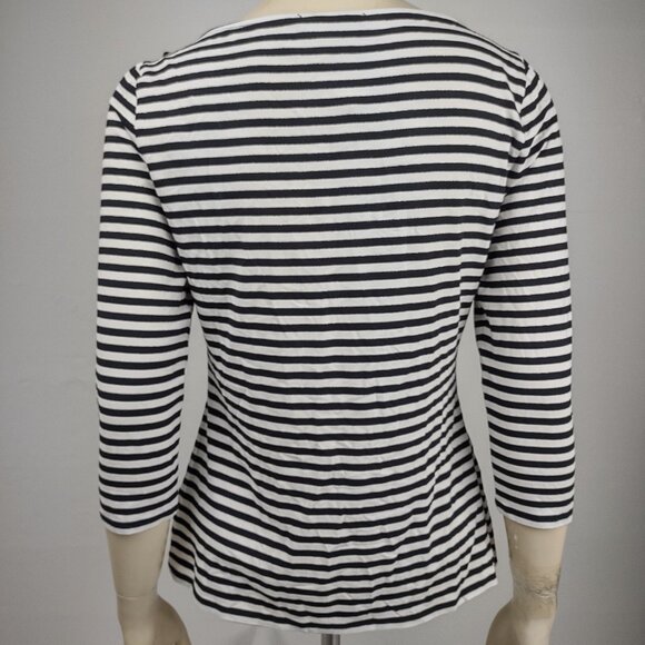NWT WHBM White House Black Market striped 3/4 Asymmetrical ruffle tee Medium - Picture 7 of 10
